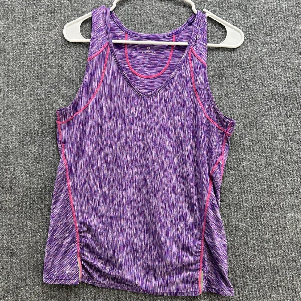 Athleta Women Purple Pink Space Dye V-Neck Performance Tank Top Back Pocket L